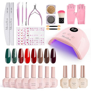 MelodySusie Gel Nail Polish Kit with UV Light P-PLUS30F- Popular Color Gel with Builder and Baser &amp;Glossy Top Coat Soak Off Includes Nail Art Tools Nail Art Gift for Women &amp; Girls