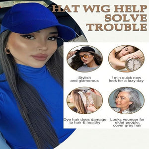 Sun Hat Wig for Women Baseball Cap with Hair Extensions Attached 22 Long Wavy Straight Hairpieces Synthetic Wig