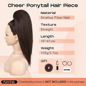 SEIKEA Cheer Ponytail Hair Piece 16 Straight Cheerleader Hairpiece Ponytail Extension for Cheerleader Competition Dance Black Brown with Dark Brown Highlights