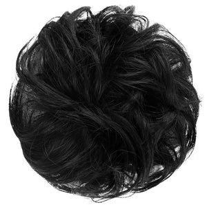 FESHFEN Human Messy Buns - 100% Human Hair Bun Real Scrunchies Hair Pieces Ponytail Extensions Wavy Tousled Updo Chignon Hairpieces for Women Black