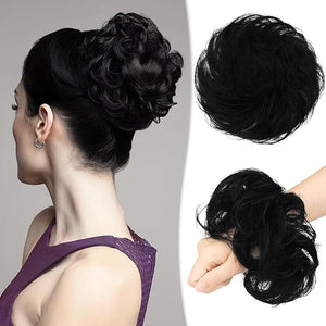 RUWISS Messy Bun Hair Piece Human Hair Bun Scrunchies Hair Piece for Women Updo Pieces Bun Extension Ponytail (Black)