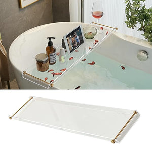 Acrylic Bathtub Tray Transparent Acrylic Bathtub Tray with Gold Handles Bathtub Rack Suitable for All Bathtubs.