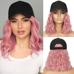 HANYUDIE Hat Wig for Women Wig Cap with Curly Hair Extensions Hat with Hair Wave Adjustable Baseball Cap Wigs