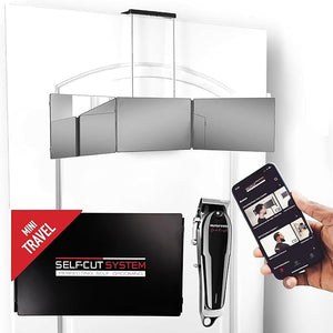 Self-Cut System Cordless Hair Clipper &amp 3 Way Mirror ? Adjustable Tri-Fold Barber Mirror with Hair Trimmer ? Perfect for Self Haircuts Travel and Grooming Anywhere