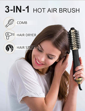 Hot Air Hair Blow Dryer Brush - 3 in 1 Negative Ionic Hairdryer Blowout Brush for Drying Straightening Volumizing - 60mm Oval Barrel fit All Hair Types - Salon Style Smooth Frizz-Free Results