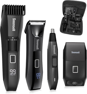 Soonsell Manscape Beard Trimmer for MenBall ShaverNose Hair ClippersElectric RazorHair Clippers for Men4 IN1 Men's Grooming KitLED DisplayWaterproofWet/Dry Trimmer