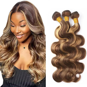 P427 Highlight Blonde Bundles Human Hair Brown Body Wave 3 Bundles 28 30 32 Inch Unprocessed Brazilian Virgin Remy Honey Blonde Bundle Human Hair Extensions