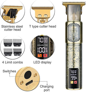 Hair Clippers for Men - Cordless T-Blade Trimmer - Professional Haircut &amp; Grooming Kit - Rechargeable - LCD Display (Figure-01)