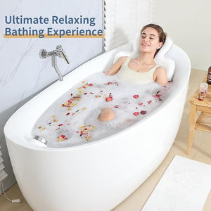 Luxury Bath Cushion, Full Body Bathtub Pillow with 160 Suction Cups, Bath Mat for Head and Neck Support, with Laundry Bag (White, 51.2" x 16.2")