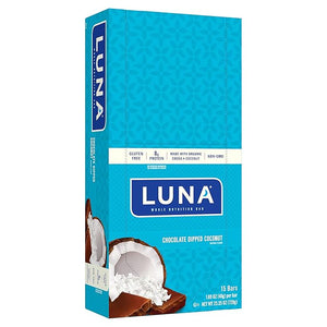 LUNA BAR - Gluten Free Snack Bars - Chocolate Dipped Coconut Flavor -8g of protein - Non-GMO - Plant-Based Wholesome Snacking - On the Go Snacks (1.69 Ounce Snack Bars, 15 Count)