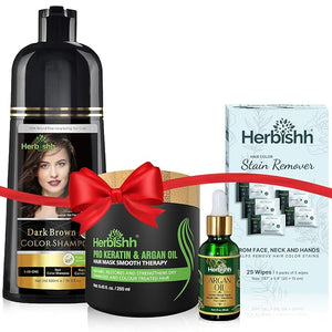 Herbishh Hair Color Shampoo for Gray Hair ? Natural Hair Dye Shampoo ? Lasts Up To 3-4 Weeks ? 500ML ? 3-In-1 Hair Color ? Colors Cleanses and Conditions (Dark Brown Gift Set)
