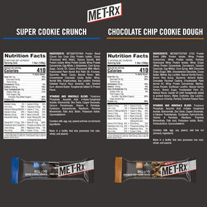 MET-Rx Big 100 Protein Bars Meal Replacement Bars Variety Pack - Super Cookie Crunch and Chocolate Chip Cookie Dough Bars 12 Count 3.52 Oz.