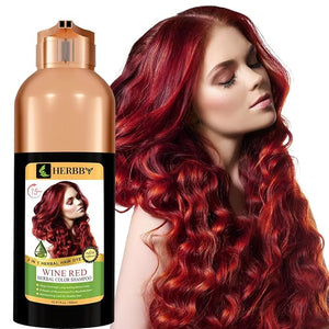 HERBBY Hair Color Shampoo for Gray Hair Coverage&ampColor Transform with 9 Herbal Extracts ?Long Lasting(6-8 Weeks)ShinyEvenly ColoredInstant Hair Dye Shampoo&ampConditioner 500 Ml (WINE RED COL