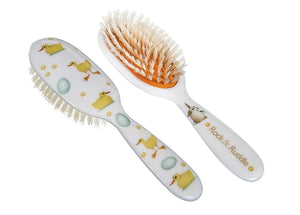 Rock &amp Ruddle Soft White Natural Boar Bristle Hairbrush for Babies and Young Children. Perfect for Fine Hair Detangling and Smoothing. Little Ducks Design Small