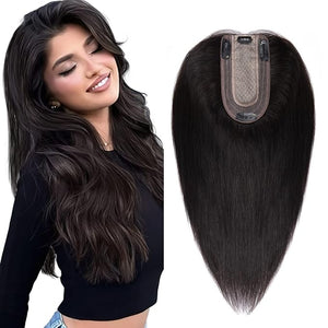 SEGO Real Human Hair Topper for Women No Bangs Hair Topper with Anti-Slip Clips (10 Inch#1B Natural black)
