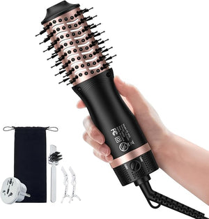 slopehill Mini Travel Dual Voltage Hair Dryer Brush1000 Watts Hot Air Brush with European Plug Ionic Hair Dryer and Styler for Women Oval Barrel 2 Heat &amp 2 Speed Settings for International Trav