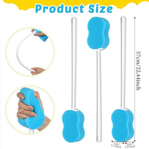 Norme 3 Pcs 22.4 Inch Long Handle Back Bath Sponge Lightweight Sponge on a Stick Body Cleaning Handled Washer Scrubber for Foot Body Limited Range of Motion Blue