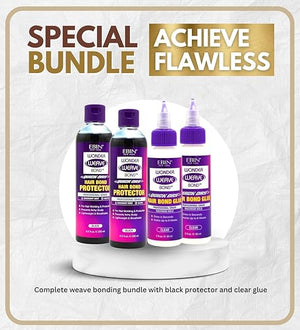 Wonder Weave Bond Hair Protector (Black) 8.5 oz Bundle with Hair Bond Glue (Clear) 2 oz by EBIN NEW YORK ? Protective Shield &amp; Secure Hold ? Seamless Weave Bonding ? Gift Set (4 Items)