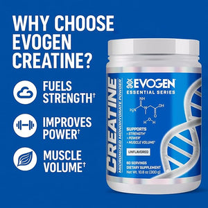 Evogen Creatine Monohydrate Powder - Micronized Creatine for Women &amp Men | Pure Creatine Powder Supplement for Strength Power &amp Recovery | Unflavored | 60 Servings