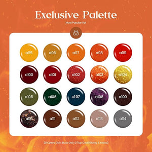 beetles Gel Polish Cozy Campfire Shade Collection - Fall Nail Fest Fall Gel Nail Polish Set, 20 Colors Autumn Orange Yellow Green Brown Red Shades UV LED Cured Soak Off DIY Manicure Gift for Girl