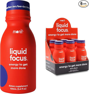 More Labs Liquid Focus Nootropic Smart Drink with Powerful Antioxidants &amp Adaptogenic Herbs for Energy and Concentration 150mg Caffeine (Pack of 6)