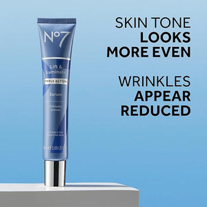 No7 Lift &amp Luminate Triple Action Face Serum - Collagen Peptide Anti-Wrinkle + Brightening Emblica &amp Vitamin C Serum + Pro Retinol Skin Firming Hyaluronic Acid &amp Hibiscus (50ml)