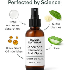 Seborrheic Dermatitis Scalp Spray Plant-Based Relief with DMSO Sulfur Black Seed Oil Peppermint &amp Tea Tree Anti-Itch 2 fl oz