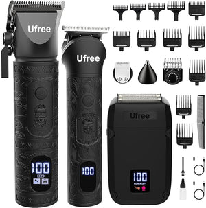 Ufree Beard Trimmer Hair Clippers Mens Shaver Electric Razor Hair Trimmer for Men Cordless Barber Clippers and Trimmers Set Hair Cutting Kit for Men Grooming Gifts Black