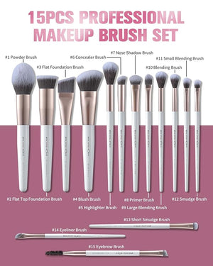 EIGSHOW Makeup Brushes Set 15Pcs Professional Make Up Brush with Silver Ion Bristles for Foundation Powder Blush Highlighter Concealer Eyeshadow Eyeliner Travel Gift Set (Champaign Gold)