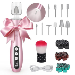 PELCAS Electric Nail File 10 Speeds Cordless Nail Drill Kit with LED Light Professional Nail Grinder with LCD Screen Portable e File for Human Pet Thick Toenails Natural &amp Acrylic Nails Pink