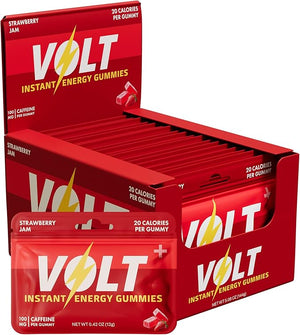 Volt Instant Energy Gummies - 100mg Caffeine per Gummy - Fast-Acting Fuel for Workout Race + Study - Energy Drink Alternative - Caffeine Chews for Women &amp Men - Made in USA - Strawberry Jam - 12