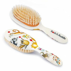 Rock &amp Ruddle Soft White Natural Boar Bristle Hairbrush for Babies and Young Children | Perfect for Fine Hair Detangling and Smoothing - Cute Cats