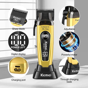 KEMEI KM-90-4 Professional Hair Clipper for Men Cord/Cordless Hair Cutting Kits Hair &amp Beard Trimmer Adjustable Blade Barber Clippers with USB Rechargeable Gift for Men