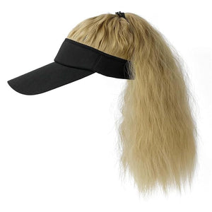 Women's Baseball Hat Wig Visor Hat Wig Wool Short Curly Hair Wig Ponytail Braid Wavy Wig Synthetic Hair Extensions