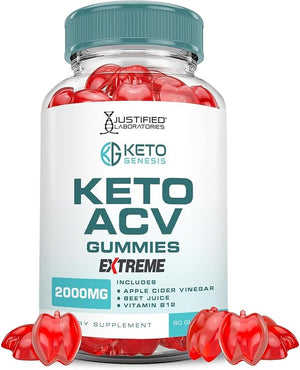 Justified Laboratories Keto Genesis Keto ACV Gummies Extreme 2000MG Keto Genesis Keto Gummies Advanced Formula Apple Cider Vinegar with Pomegranate Beet Juice Powder B12 Vegan Non GMO 60 Gummys