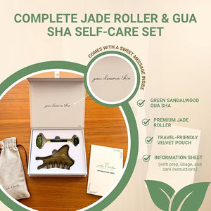 jade &amp timber Jade Roller &amp Green Sandalwood Gua Sha Set ? Facial &amp Body Massage Tools for Lymphatic Drainage &amp Sculpting - Self Care Gift