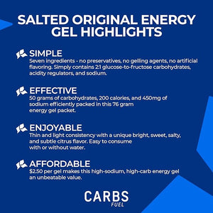 Salted Original 50g Energy Gel 12-Pack | 50g Carbs 450mg Sodium | Vegan &amp Gluten-Free | Thin Easy-to-Consume Running Gels | No Hydration Mix Needed | Fuel for Longer Efforts