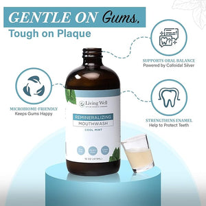 Living Well with Dr. Michelle Cool Mint Remineralizing Mouthwash | Hydroxyapatite &amp Colloidal Silver Formula | Alcohol-Free | Fluoride-Free Mouth Rinse