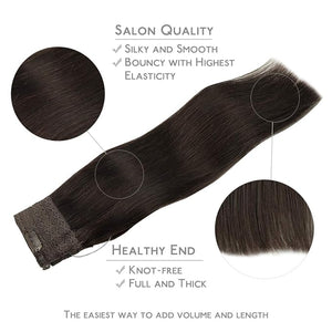 WENNALIFE (Increase 50% Lifespan) Real Human Hair 14 inch 75g Dark Brown Remy Invisible Transparent Wire Fish Line Hair Extensions Straight Real Hair Extensions