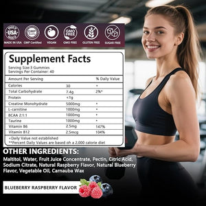 Creatine Monohydrate Gummies Complex 8000 MG for Men Women Creatine Gummy with Taurine BCAA for Energy Support and Muscle Strength Sugar Free Pre-Workout Supplement