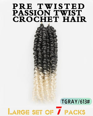 Pre-Twisted Passion Twist Crochet Hair for Black Women Passion Twist Hair Pre Looped Bohemian Braids 10 Inch 7 Packs Ombre Gray to Blonde Short Bob Curly Braiding Hair Extensions(10-7PTGray/613#)