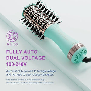 Travel Dual Voltage Hair Dryer Brush Blow Dryer Brush in One2 Inch Hot Air BrushTravel Hair Styler/Volumizer/Straightener/CurlerEuropean Blow Dryer Brush with Universal Adapter