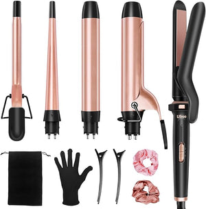 Ufree 5 in 1 Curling Iron with Interchangeable Ceramic Barrels (0.35-1.25) Curling Wand Set with Flat Iron Hair Straightener Instant Heat Up Dual Voltage Hair Curler Gifts for Women