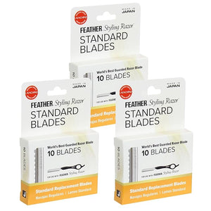 Feather Styling Razor Standard Blades - Professional Hair Cutting Blades for Styling, Shaping, Feathering &amp; Thinning - Stainless Steel Single Edge Guarded Blade - Made in Japan - Refill Pack - 30