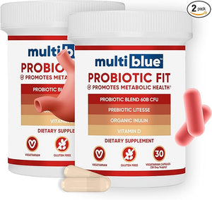 MultiBlue Probiotic Fit ? Weight Loss &amp Appetite Suppressant for Men &amp Women with Bifidobacterium Lactis B-420 Supports Digestive Health 60 Billion CFU Prebiotic + Vitamin D3 60 Count
