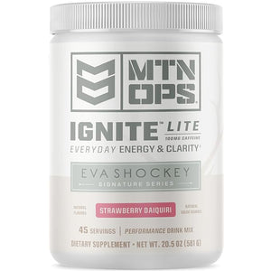 MTN OPS Ignite Lite Energy Drink Powder Gluten Free Nitric Oxide Supplement Drink Mix L Arginine L Citrulline Caffeine &amp Nootropic Sugar Free Drink Mix 45 Servings Strawberry Daiquiri Flavor