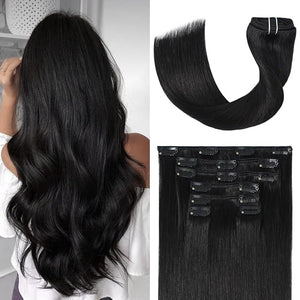 Black Hair Extensions Clip in Real Human Hair 120g 14 Inches 100% Remy Human Hair Natural Black Straight Double Weft for Full Head 7pcs 16clips One Pack