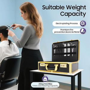 Barber Carrying Case,Large Barber Beauty Salon Tool Kits Storage,Portable Travel Carry Case for Barber Hair Stylist Pet Groomer, for Clippers Trimmers Scissors Blades Guards Shears (Gold)