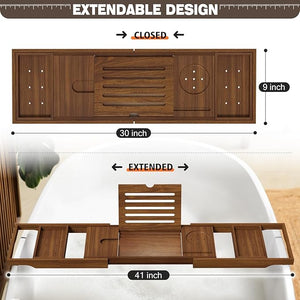 Wooden Bathtub Tray for Luxury Bathroom Expandable Premium Teak Bath Tray Adjustable Bath Accessories for Tub as Unique Housewarming Holiday Birthday Gifts