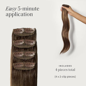 Luxy 100% Remy Human Hair Extensions for Thin Hair Thinning Hair Fill-Ins ? 6 Seamless Wefts Multi-Dimensional Color Blend - Natural-Looking Volume &amp Coverage 80 grams 16 Dimensional Sunkissed Br